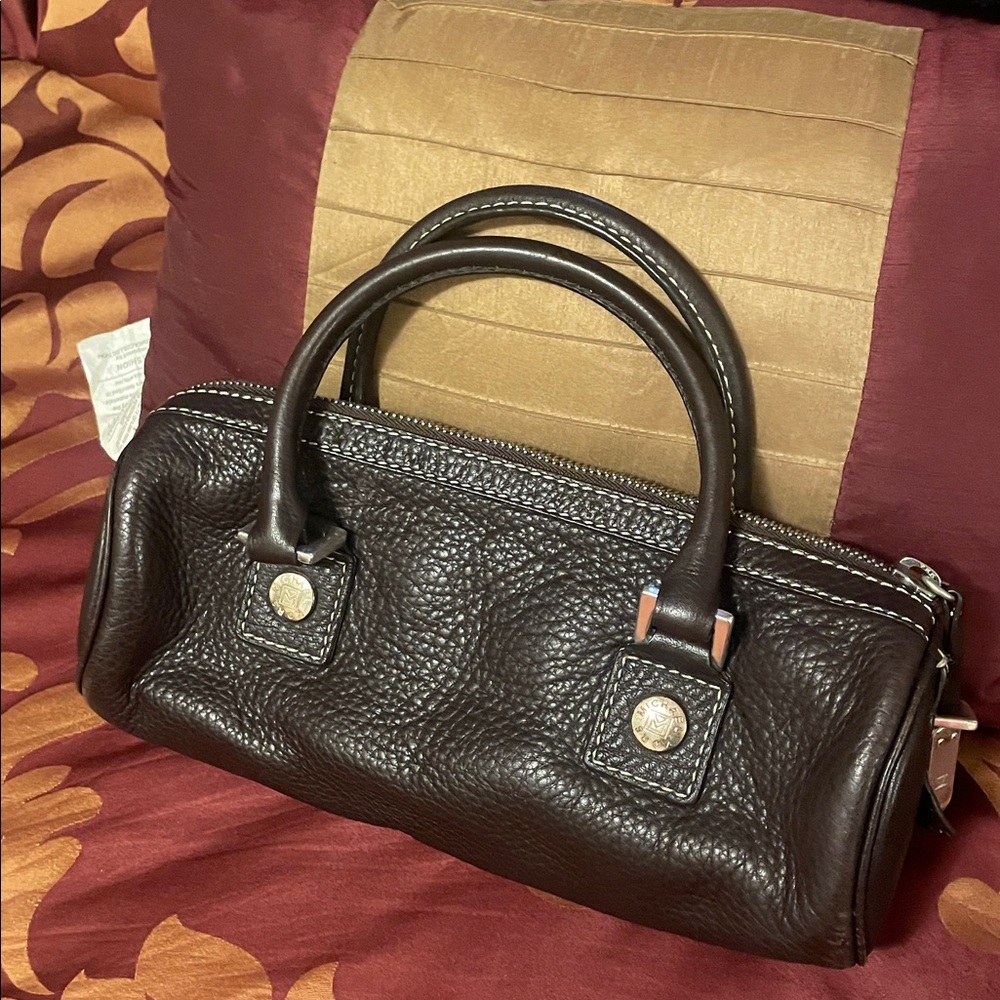 Vintage Michael Kors Brown Leather Barrel Satchel Handbag